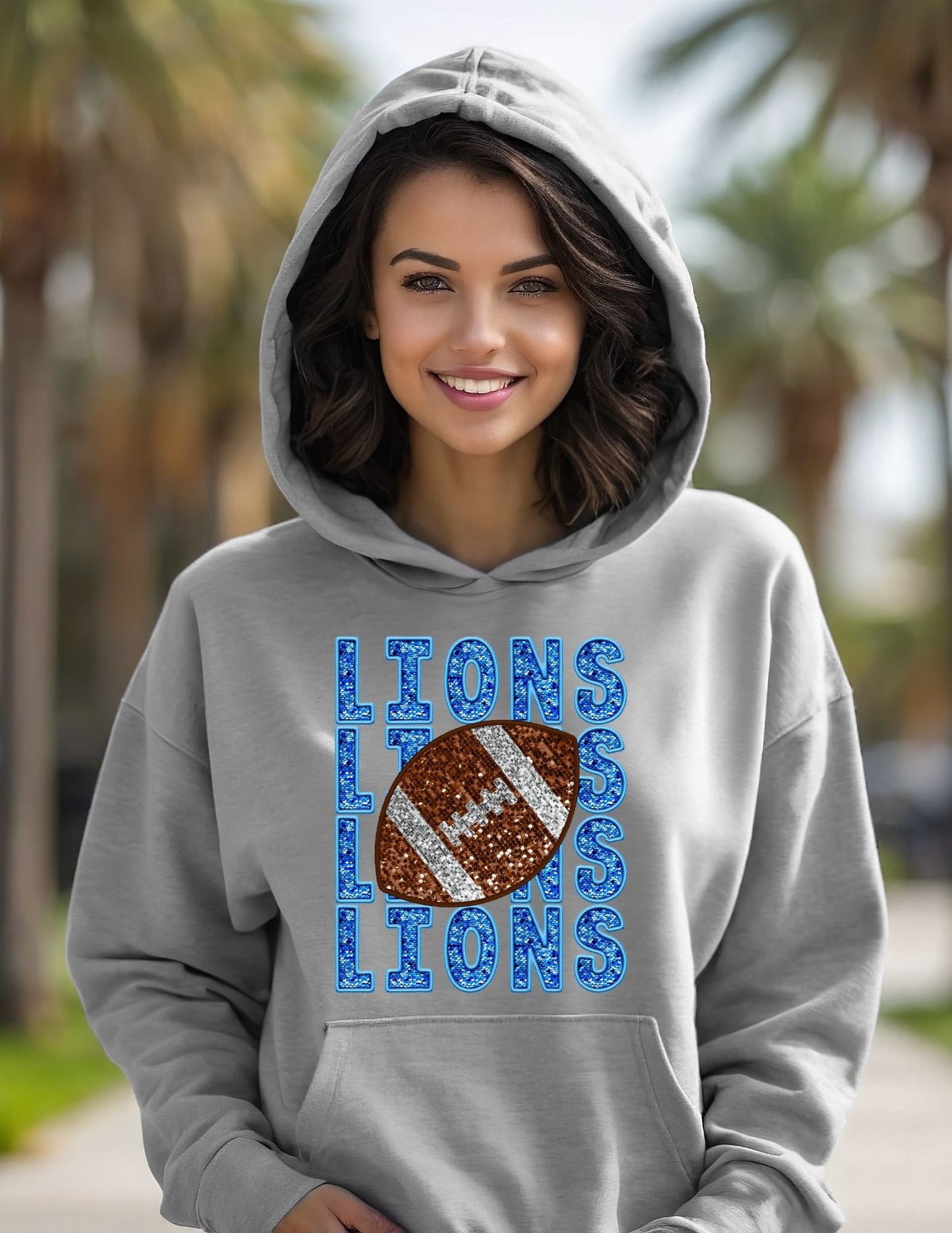 Lions, lions, lions faux sequin football